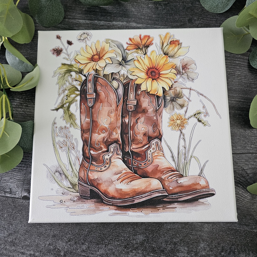 Floral Cowboy Boots Canvas Art